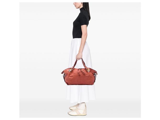 Gucci Bamboo Bar Tote aus Leder in Orange, Größe Medium - vista 5