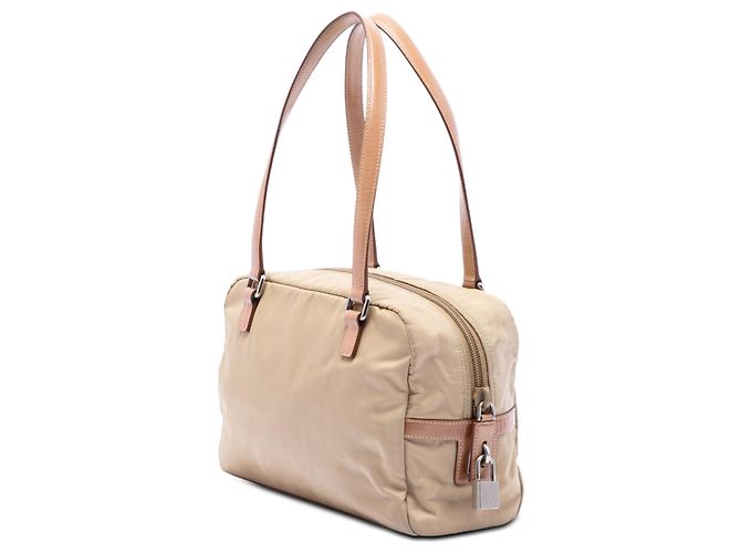 Borsa a tracolla Prada in Tessuto Canapa Beige con logo - vista 2