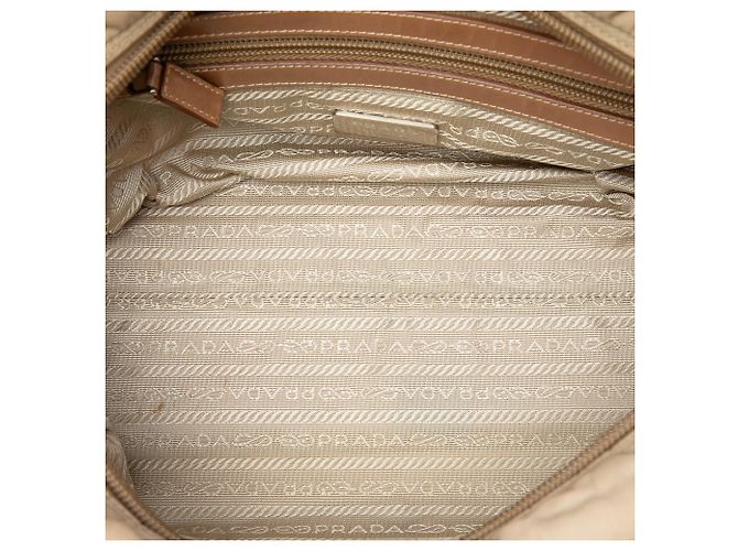 Borsa a tracolla Prada in Tessuto Canapa Beige con logo - vista 4