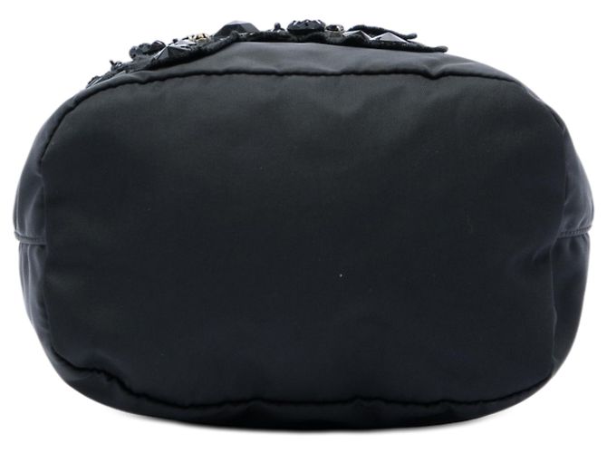 Borsa a secchiello da sera Prada in Tessuto nero con perline, motivo orso e coulisse - vista 3