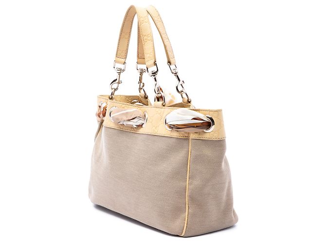Gucci Positano Tote aus beigem Canvas Medium mit Guccissima-Besatz - Ansicht 2