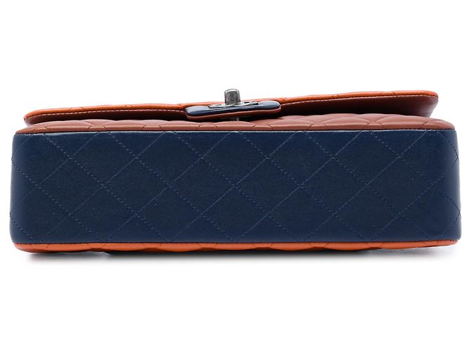 Chanel Orange Medium Classic Tricolor Lambskin Double Flap Arancione - vista 3