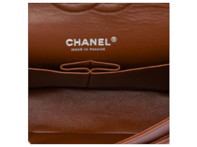 Chanel Orange Medium Classic Tricolor Lambskin Double Flap Arancione - vista 4