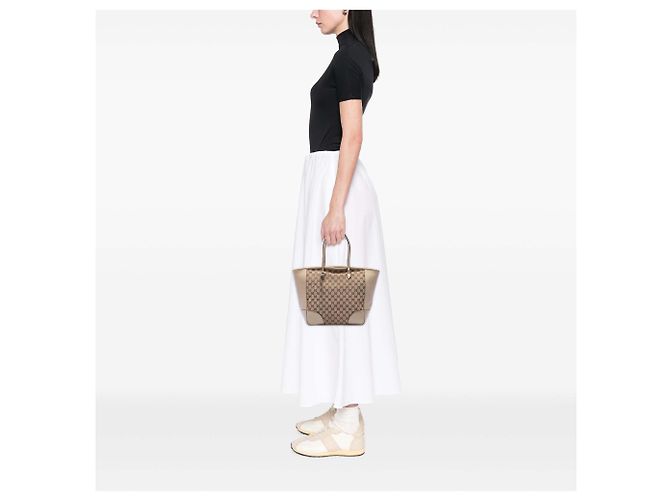 Borsa Tote Bree Gucci in canvas GG beige e vitello metallizzato - vista 6