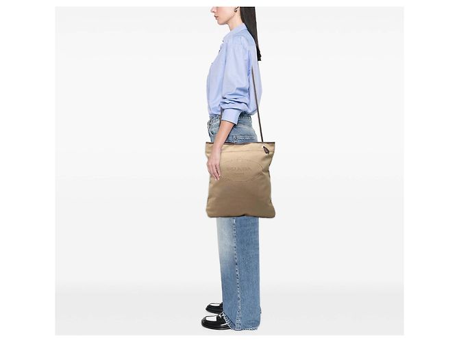 Prada Borsa a Tracolla in Tela Canapa Beige Logo - vista 7