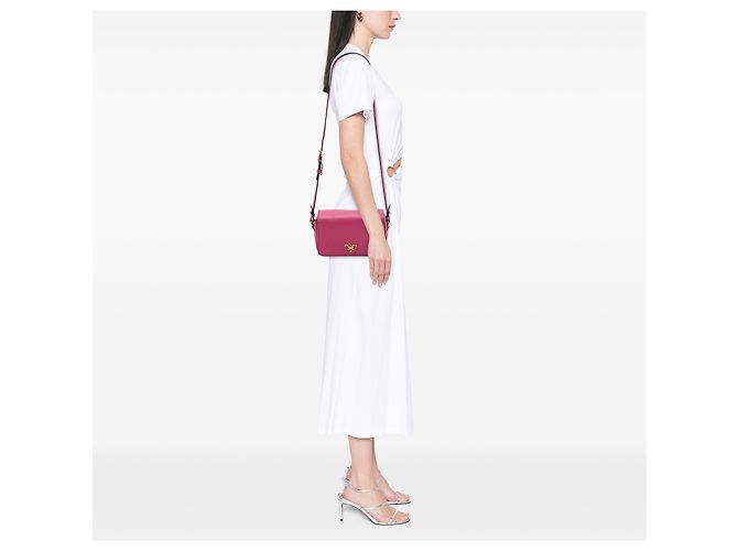 Prada Pink Vitello Phenix Flap Crossbody Rosa - vista 6