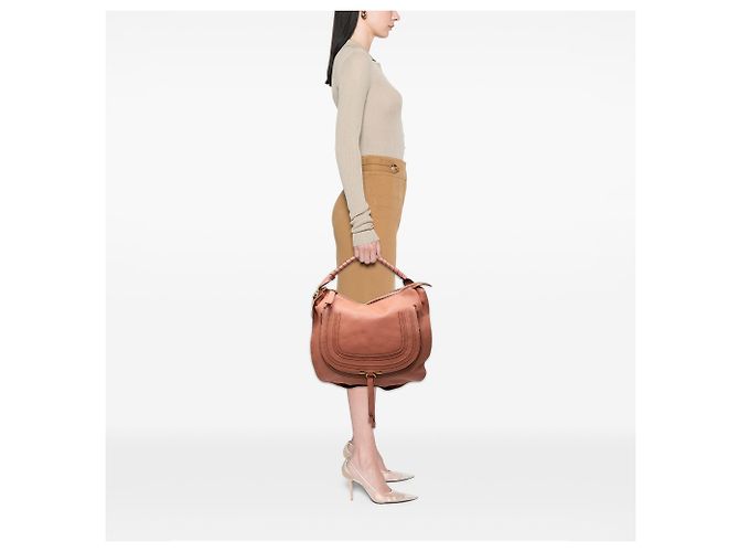 Chloé Marcie Hobo in pelle di vitello martellata rosa Large - vista 6