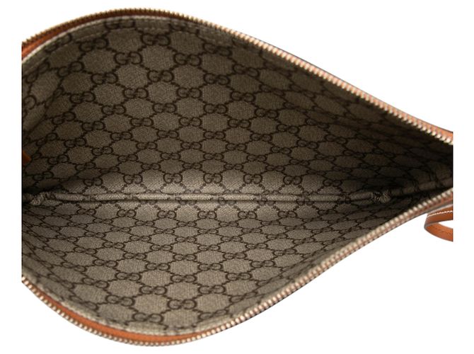 Clutch Gucci in tela beige con logo - vista 4