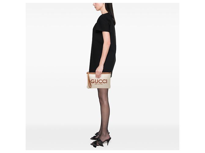 Clutch Gucci in tela beige con logo - vista 6