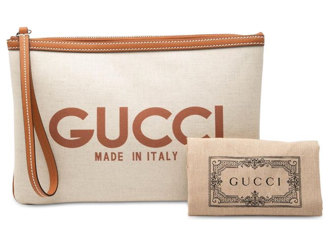 Clutch Gucci in tela beige con logo - vista 7