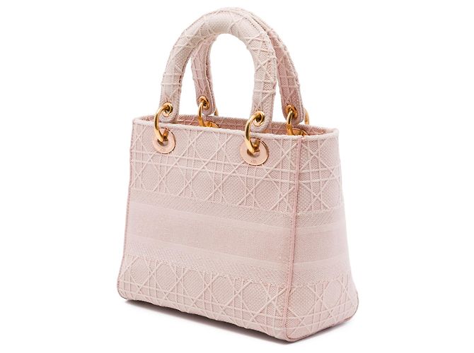 Dior Pink Medium Embroidered Canvas Cannage Lady D Lite Rosa - vista 2