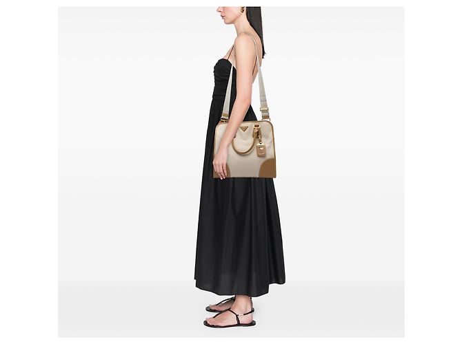 Bolso Prada de lona Canapa con ribetes de Saffiano beige - vista 6