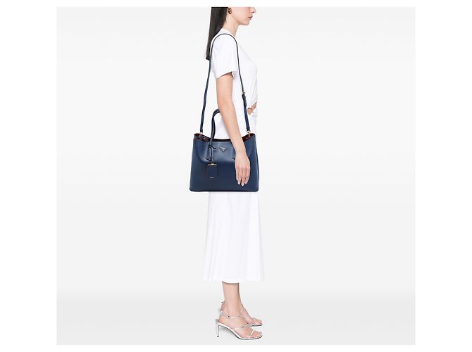 Prada Blue Large Saffiano Cuir Double Satchel - vista 6
