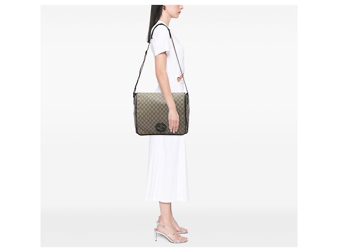 Borsa a tracolla Gucci Beige Large GG Supreme Interlocking G - vista 5