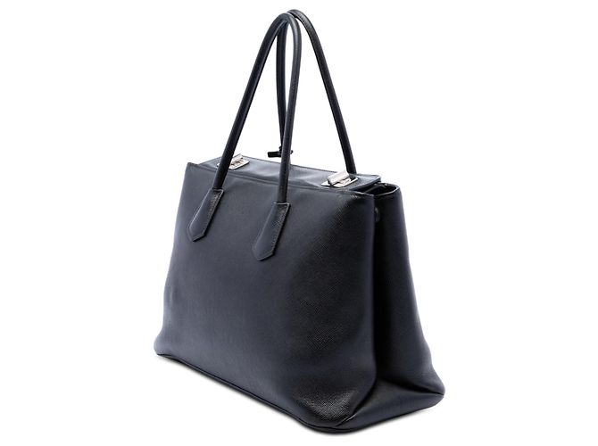 Prada Borsa Satchel Twin in Pelle Saffiano Nera con Chiusura Turnlock Nero - vista 2