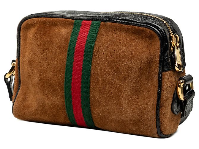 Gucci Mini Borsa a Tracolla Ophidia in Suede Marrone con Web - vista 2