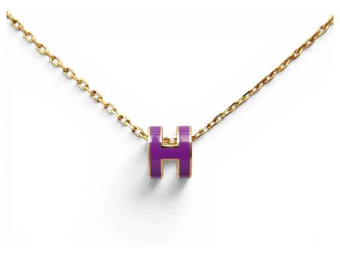 Hermès NUEVO COLLAR HERMES POP H MINI CADENA DORADA COLGANTE LACA VIOLETA Púrpura - vista 2