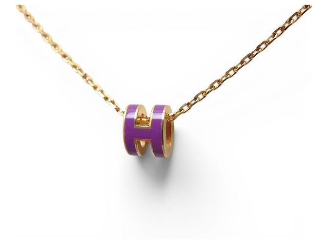 Hermès NUEVO COLLAR HERMES POP H MINI CADENA DORADA COLGANTE LACA VIOLETA Púrpura - vista 3