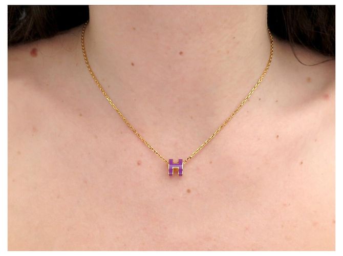 Hermès NUEVO COLLAR HERMES POP H MINI CADENA DORADA COLGANTE LACA VIOLETA Púrpura - vista 7