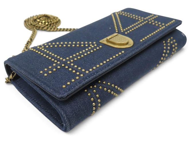Christian Dior BORSA A MANO DIOR DIORAMA NUOVA IN CANVAS DENIM BLU WALLET ON CHAIN - vista 3