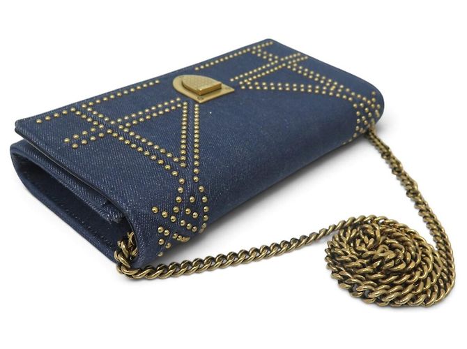 Christian Dior BORSA A MANO DIOR DIORAMA NUOVA IN CANVAS DENIM BLU WALLET ON CHAIN - vista 4