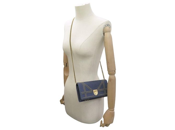 Christian Dior BORSA A MANO DIOR DIORAMA NUOVA IN CANVAS DENIM BLU WALLET ON CHAIN - vista 5