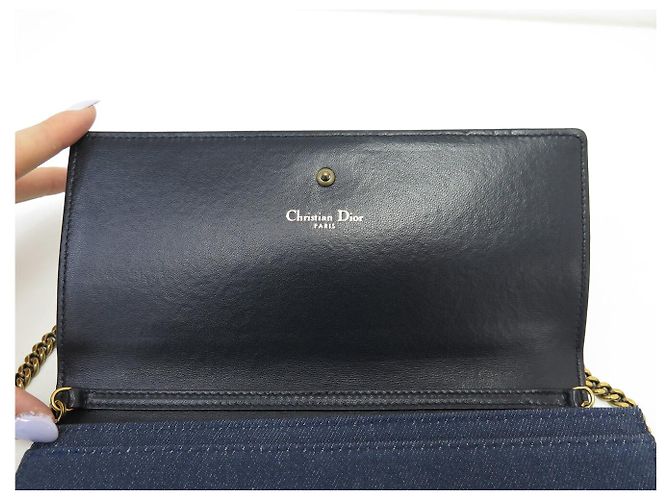 Christian Dior BORSA A MANO DIOR DIORAMA NUOVA IN CANVAS DENIM BLU WALLET ON CHAIN - vista 7