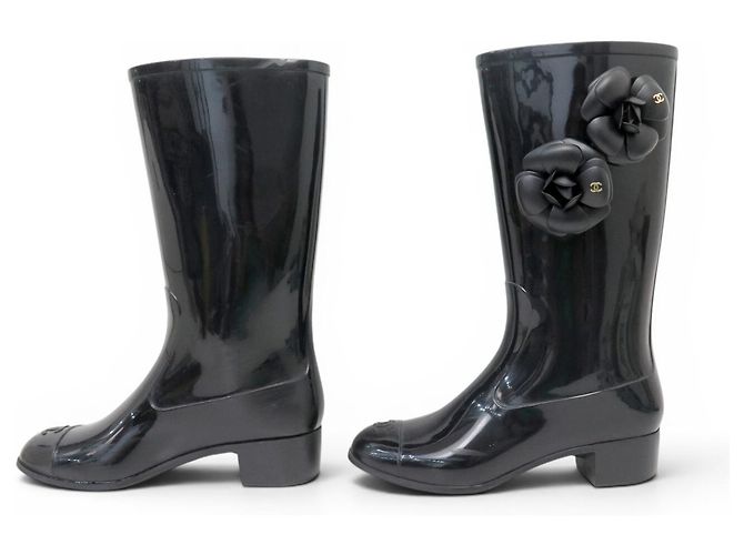 CHANEL SCHUHE CAMELIA REGENSTIVEL 37 SCHWARZER GUMMI BOOTS SHOES - Ansicht 2
