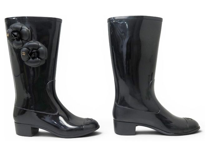 CHANEL SCHUHE CAMELIA REGENSTIVEL 37 SCHWARZER GUMMI BOOTS SHOES - Ansicht 3
