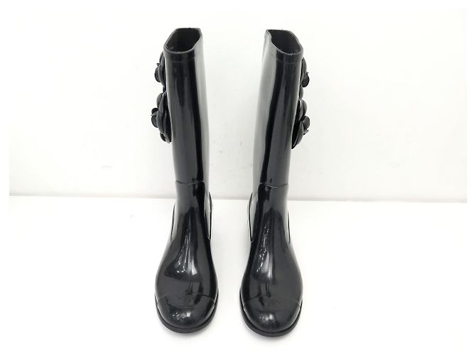 CHANEL SCHUHE CAMELIA REGENSTIVEL 37 SCHWARZER GUMMI BOOTS SHOES - Ansicht 9