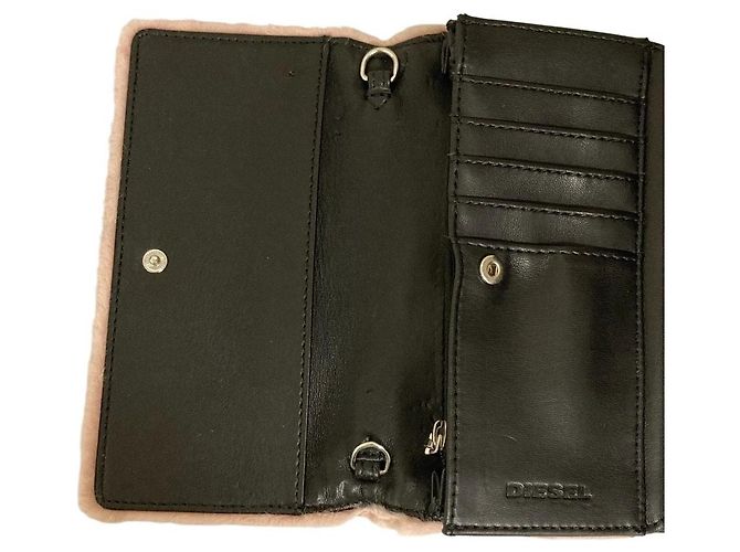 Autre Marque Cartera larga de cuero Diesel Negro Rosa - vista 7