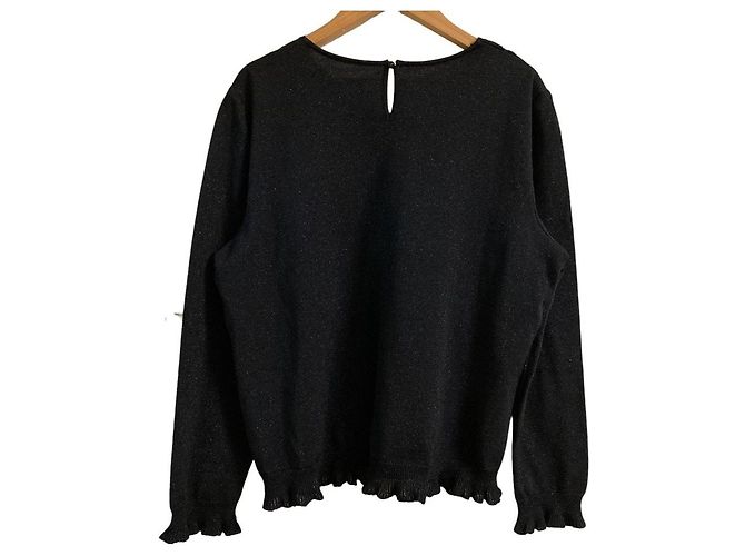 Autre Marque Leilian Mesh-Blumen-Lamé-Strickpullover Schwarz - Ansicht 2