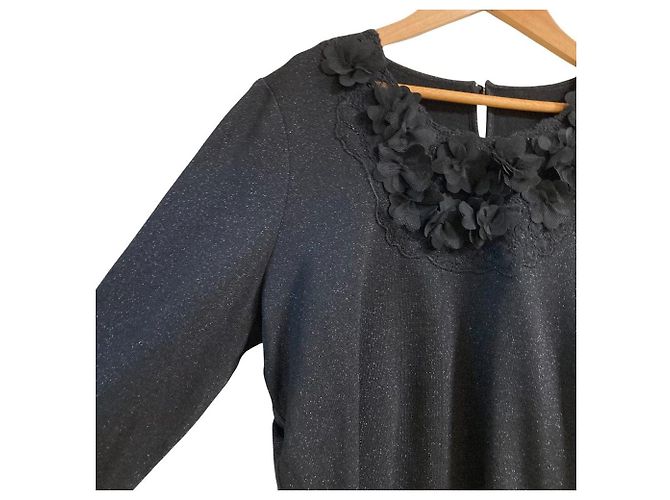Autre Marque Leilian Mesh-Blumen-Lamé-Strickpullover Schwarz - Ansicht 3