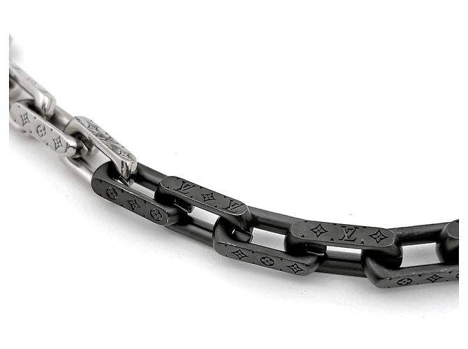 Louis Vuitton Collier Monogram Chain Necklace Nero Argento - vista 2