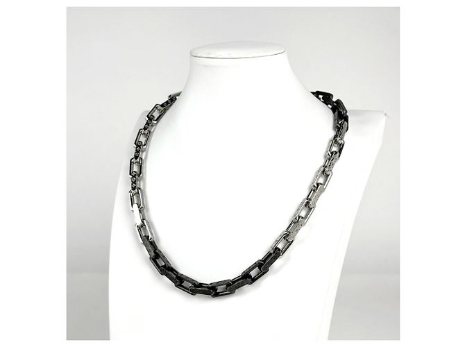 Louis Vuitton Collier Monogram Chain Necklace Nero Argento - vista 5