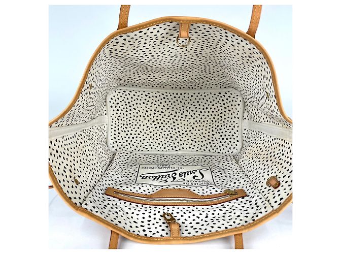 Borsa Tote Louis Vuitton Neverfull MM Marrone Bianco - vista 9