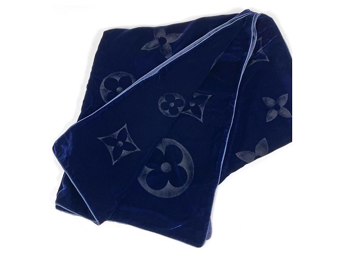Louis Vuitton Monogram Schal aus Samt, Rayon und Seide Marineblau - Ansicht 2
