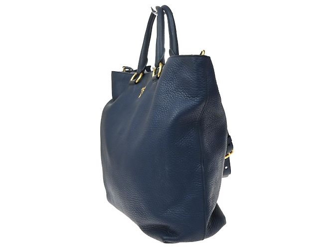 Borsa Shopper Convertibile Prada Vitello Daino Large Blu navy - vista 3