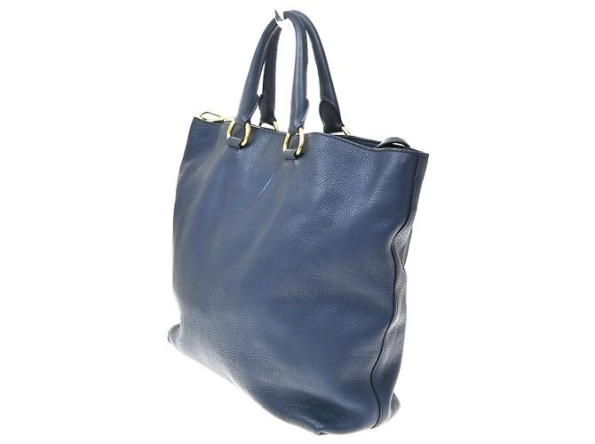 Borsa Shopper Convertibile Prada Vitello Daino Large Blu navy - vista 4
