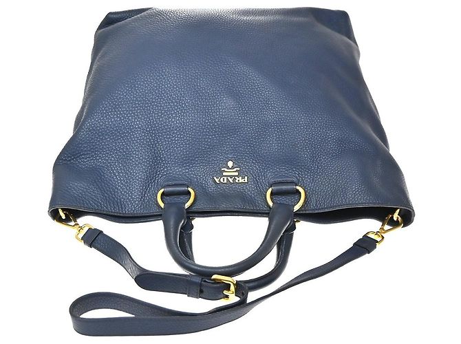 Borsa Shopper Convertibile Prada Vitello Daino Large Blu navy - vista 7
