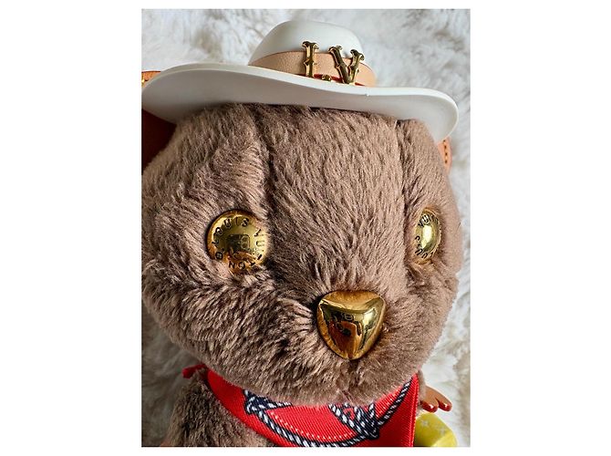 Louis Vuitton Louis Bear Ciondolo Western Cowboy M03176 Marrone Bianco Rosso D'oro - vista 10