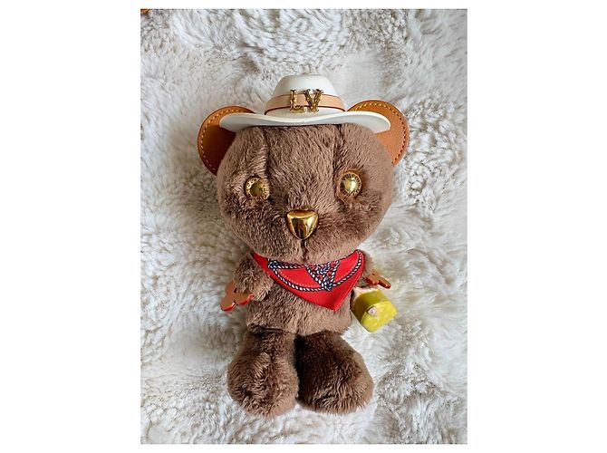 Louis Vuitton Louis Bear Ciondolo Western Cowboy M03176 Marrone Bianco Rosso D'oro - vista 3