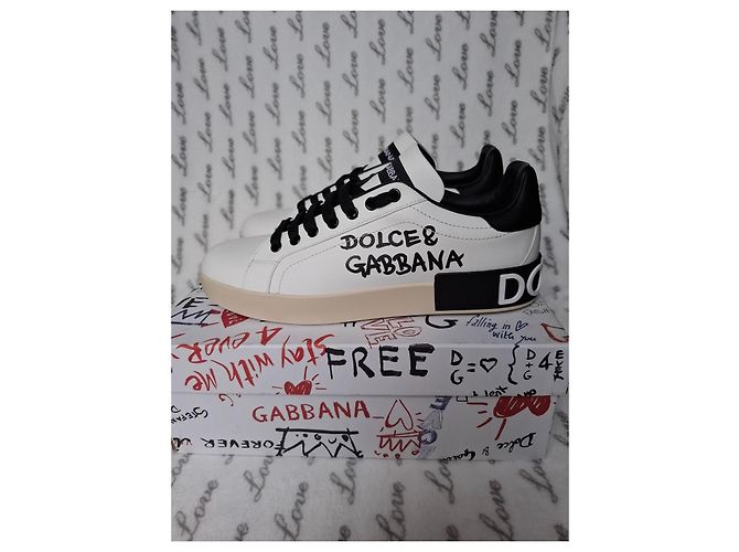 Dolce & Gabbana Sneakers Portofino Nero Bianco Beige - vista 3