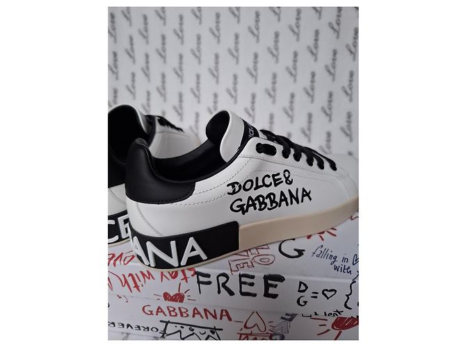 Dolce & Gabbana Sneakers Portofino Nero Bianco Beige - vista 5