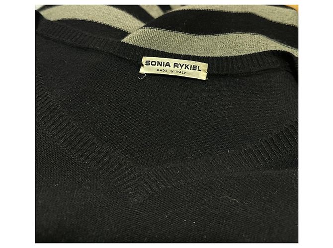 Sonia Rykiel gestreiftes Strickkleid aus Wolle - Schwarz-Grau - Ansicht 3