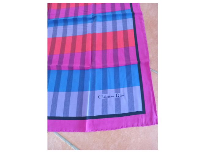 Foulard in seta a scacchi Christian Dior Rosa Rosso Blu Porpora - vista 2