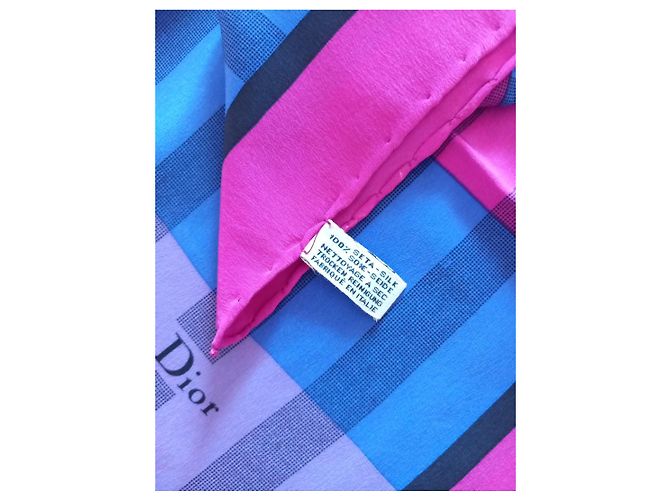 Foulard in seta a scacchi Christian Dior Rosa Rosso Blu Porpora - vista 4