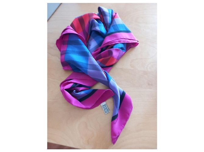 Foulard in seta a scacchi Christian Dior Rosa Rosso Blu Porpora - vista 6