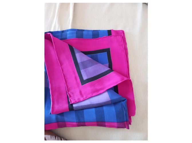 Foulard in seta a scacchi Christian Dior Rosa Rosso Blu Porpora - vista 7