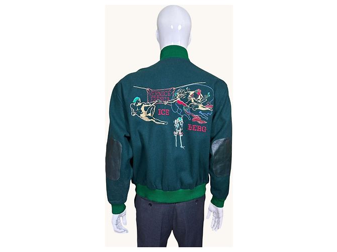 Iceberg Vernice Fresca Michelangelo Bomber Jacket Green Wool Blend - view 6